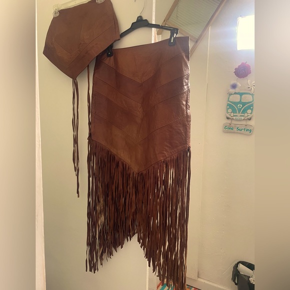 Genuine custom leather skirt and halter set. Soft light brown leather. - Picture 2 of 16
